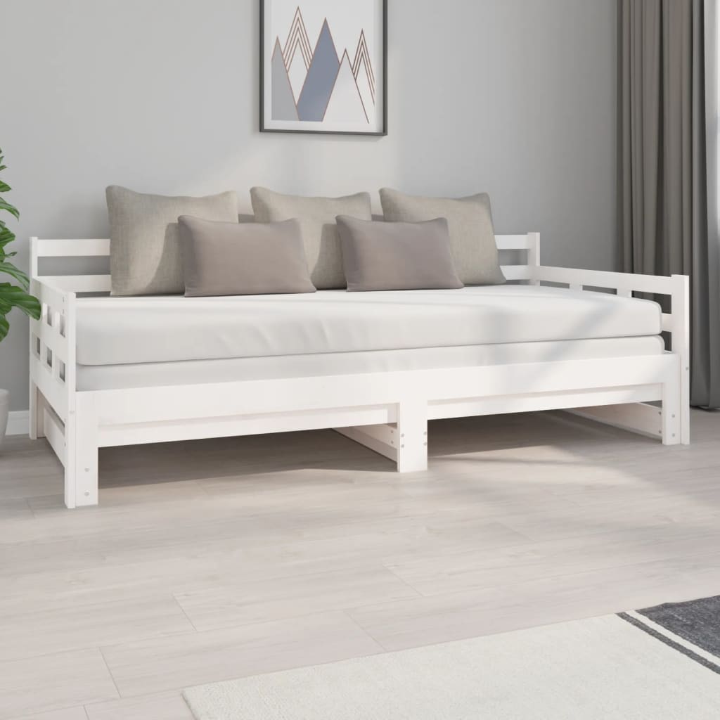 vidaXL Pat extensibil de zi, alb, 2x(90x200) cm, lemn masiv de pin vidaXL Pat extensibil de zi, alb, 2x(90x200) cm, lemn masiv de pin