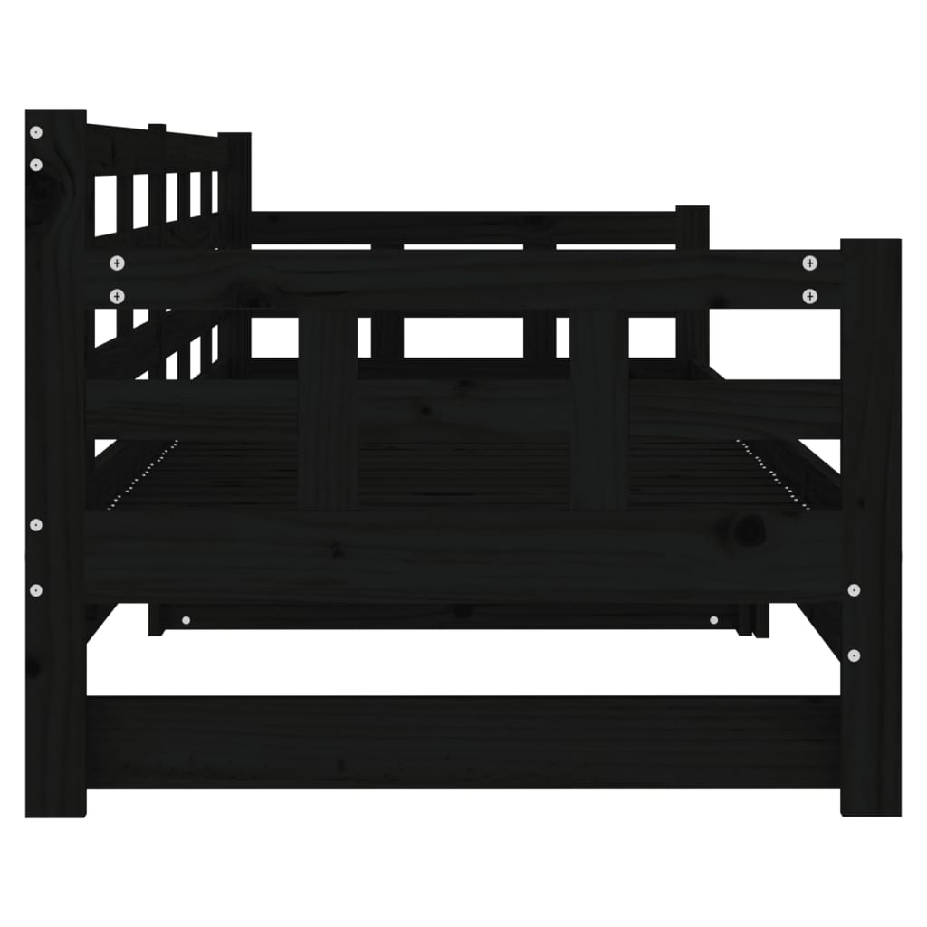 vidaXL Pat de zi extensibil, negru, 2x(90x200) cm, lemn masiv de pin