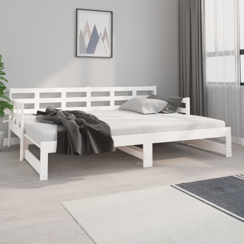 vidaXL Pat de zi extensibil, alb, 2x(80x200) cm, lemn masiv de pin