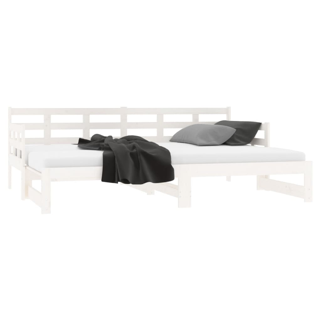vidaXL Pat de zi extensibil, alb, 2x(80x200) cm, lemn masiv de pin