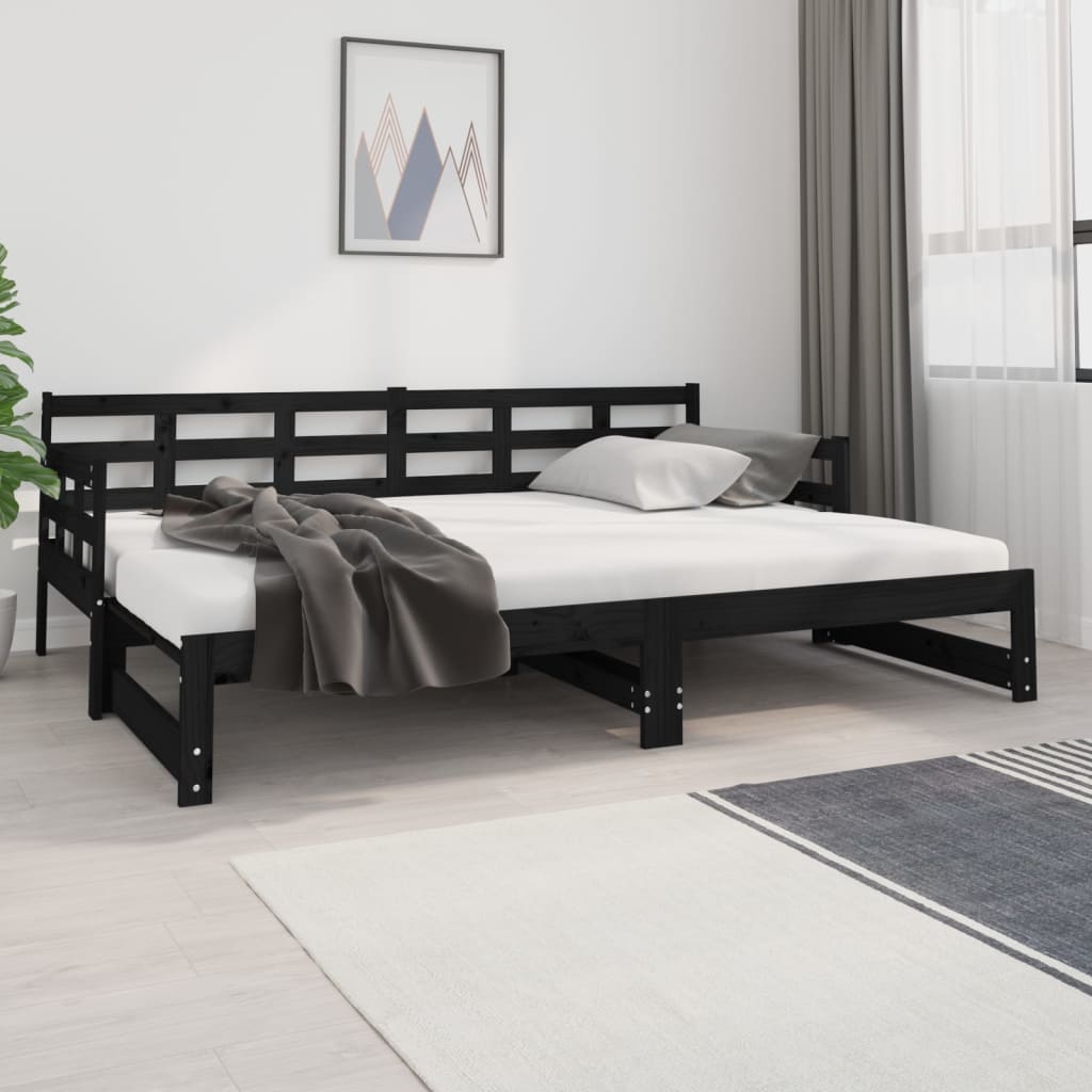 vidaXL Pat de zi extensibil, negru, 2x(80x200) cm, lemn masiv de pin
