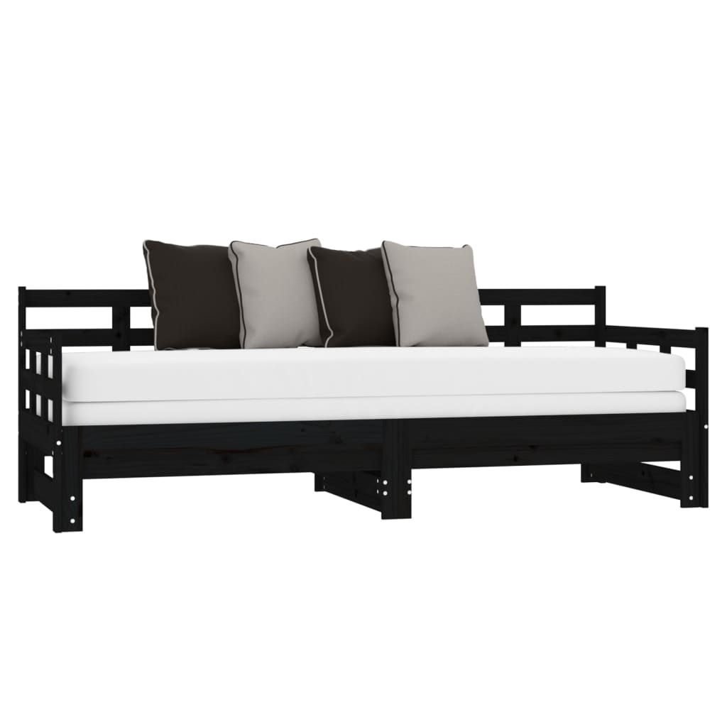 vidaXL Pat de zi extensibil, negru, 2x(80x200) cm, lemn masiv de pin