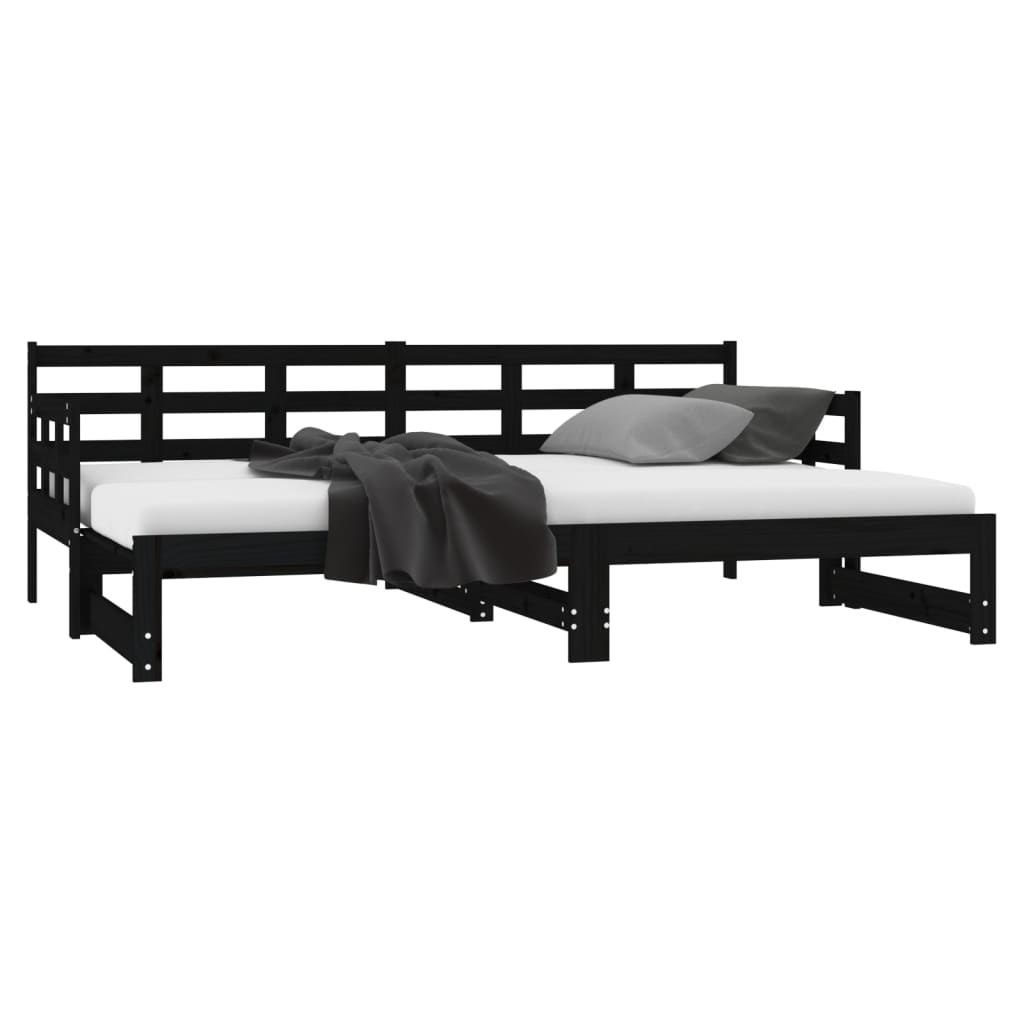 vidaXL Pat de zi extensibil, negru, 2x(80x200) cm, lemn masiv de pin