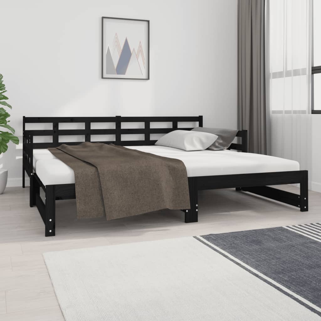 vidaXL Pat de zi extensibil, negru, 2x(90x190) cm, lemn masiv de pin
