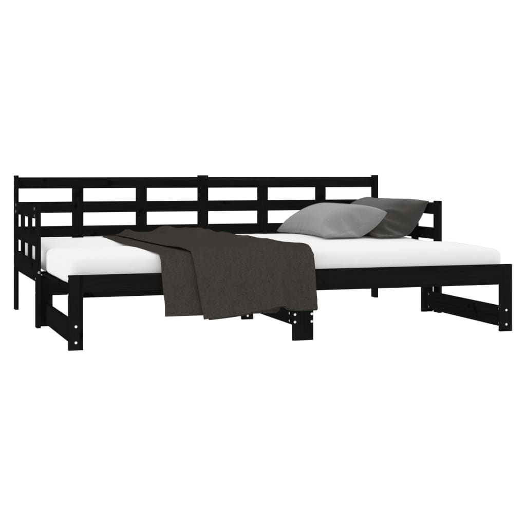 vidaXL Pat de zi extensibil, negru, 2x(90x190) cm, lemn masiv de pin