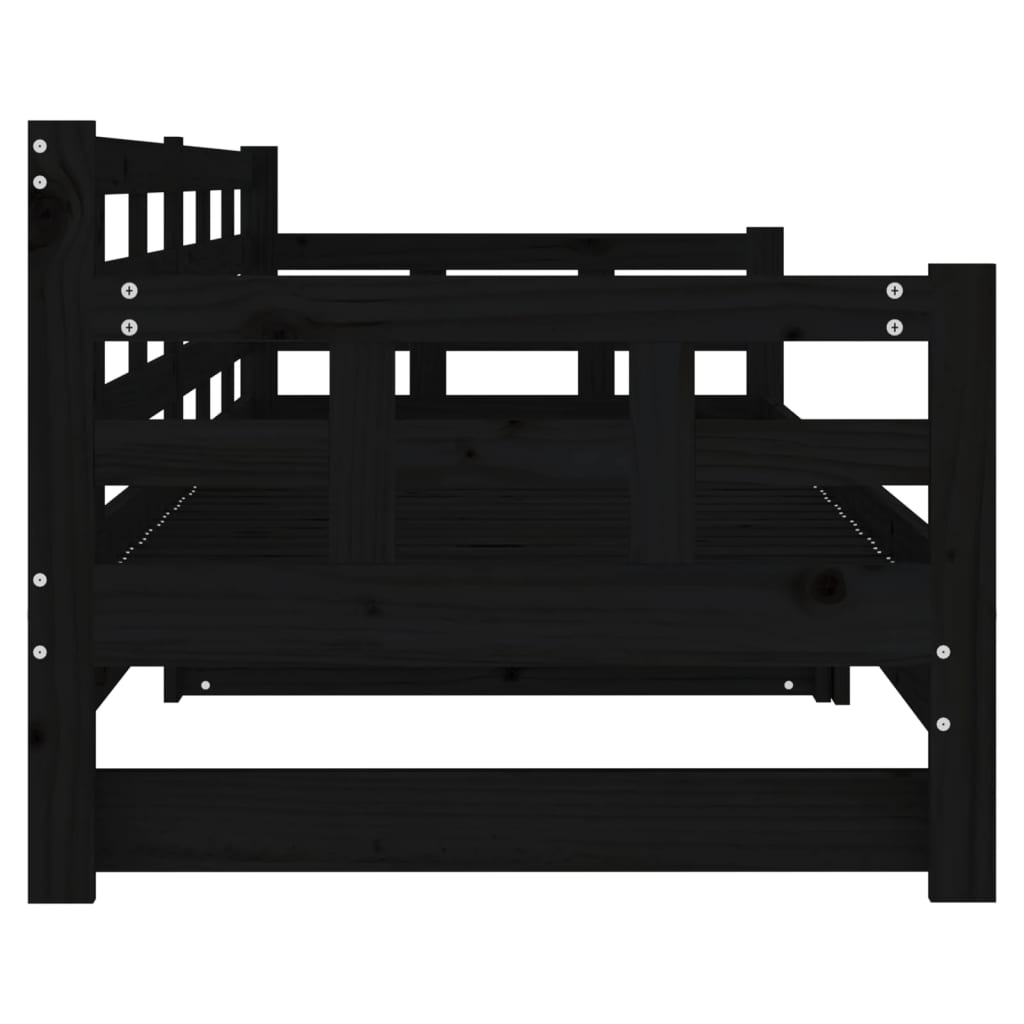 vidaXL Pat de zi extensibil, negru, 2x(90x190) cm, lemn masiv de pin