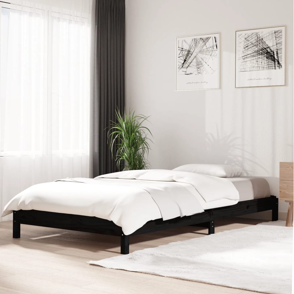 vidaXL Pat stivuibil, negru, 90x200 cm, lemn masiv de pin vidaXL Pat stivuibil, negru, 90x200 cm, lemn masiv de pin