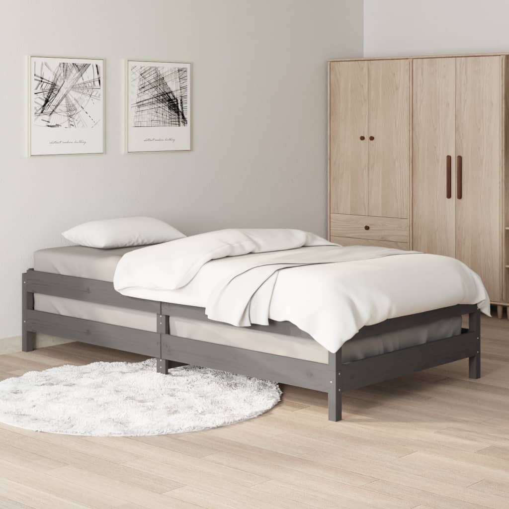 vidaXL Pat stivuibil, gri, 75x190 cm, lemn masiv de pin