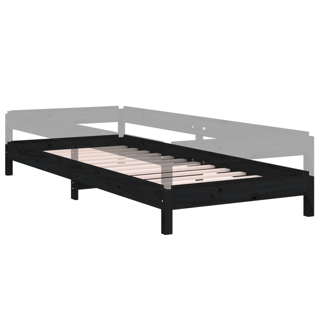 vidaXL Pat stivuibil, negru, 75x190 cm, lemn masiv de pin