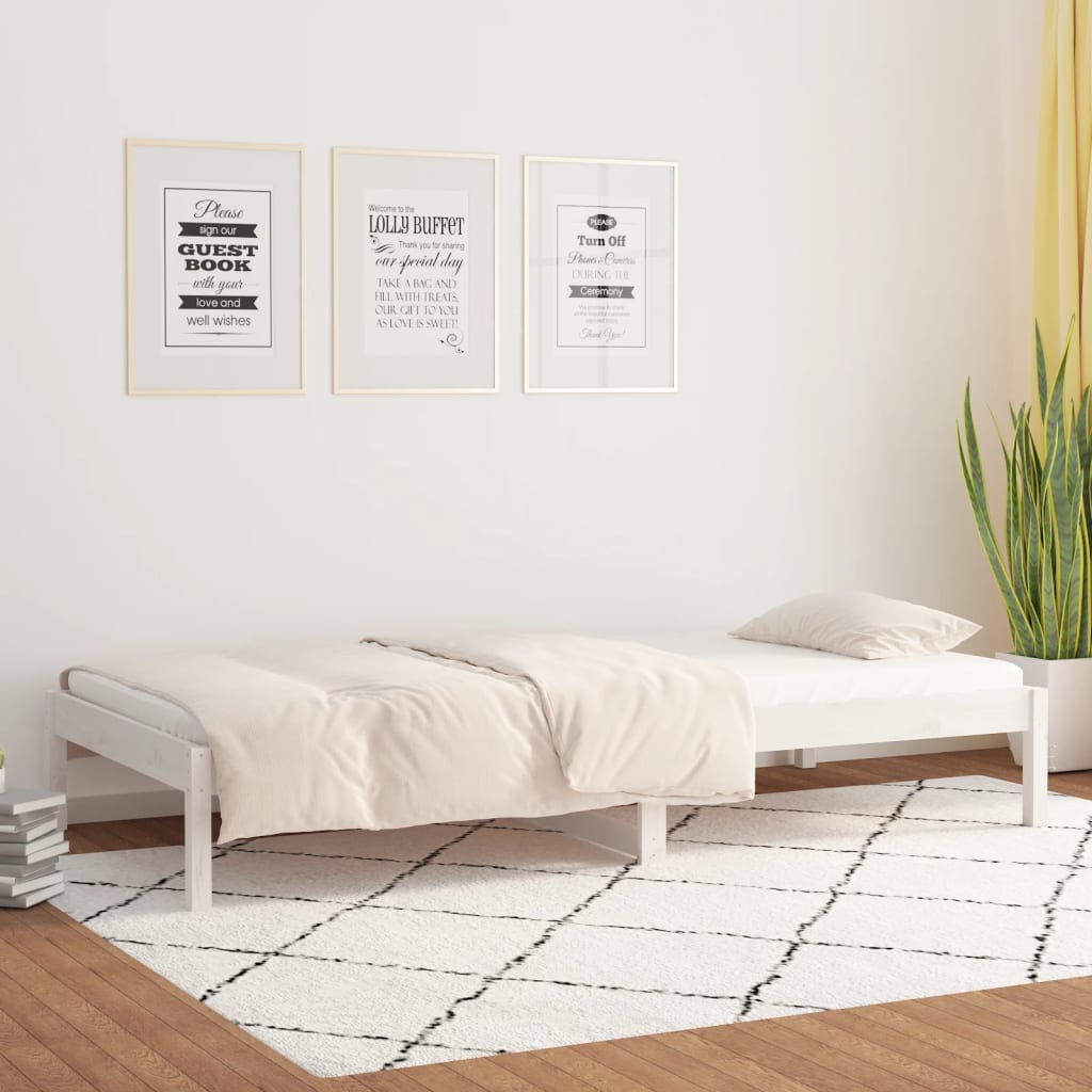 vidaXL Pat de zi Single, alb, 90x190 cm, lemn masiv de pin vidaXL Pat de zi Single, alb, 90x190 cm, lemn masiv de pin