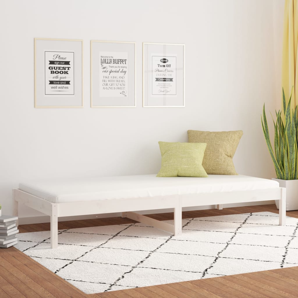 vidaXL Pat de zi Single, alb, 90x190 cm, lemn masiv de pin vidaXL Pat de zi Single, alb, 90x190 cm, lemn masiv de pin