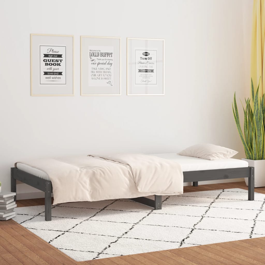 vidaXL Pat de zi Single, gri, 90x190 cm, lemn masiv de pin vidaXL Pat de zi Single, gri, 90x190 cm, lemn masiv de pin