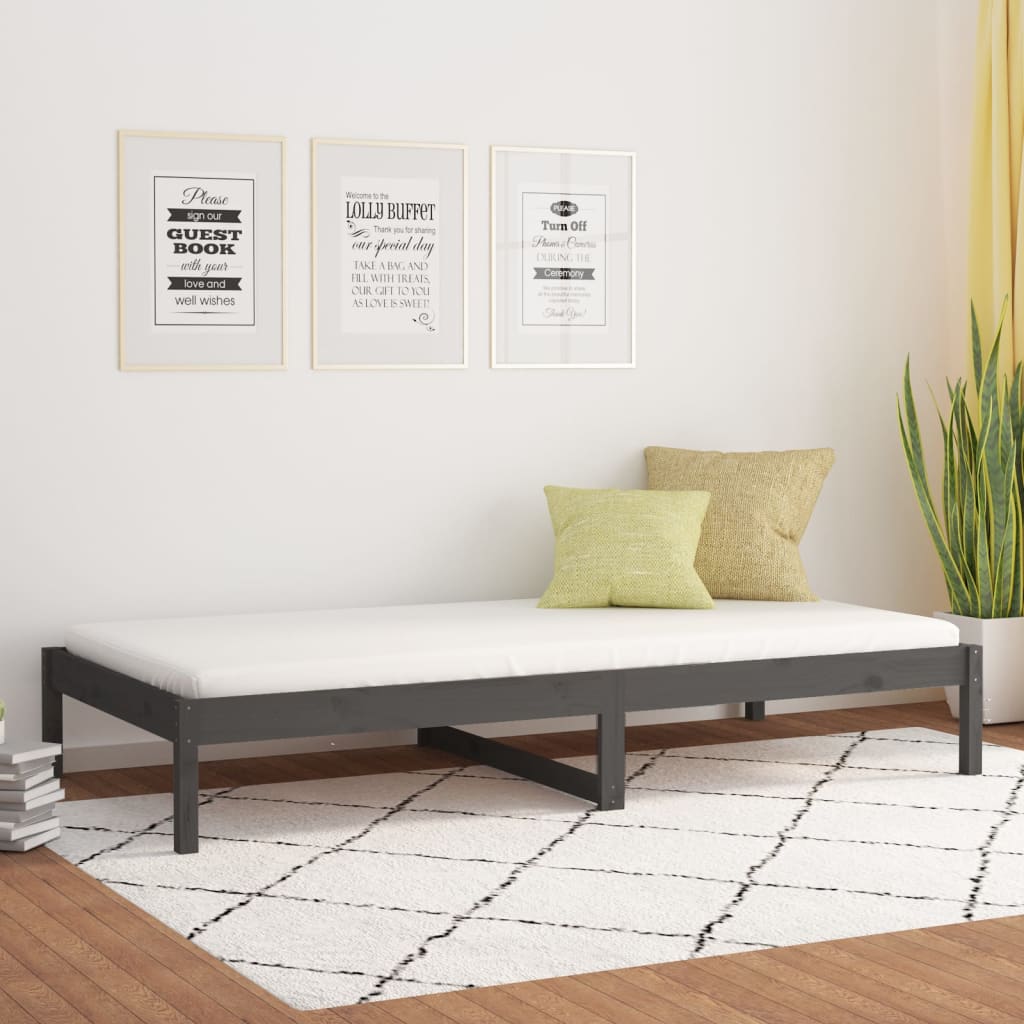vidaXL Pat de zi Single, gri, 90x190 cm, lemn masiv de pin vidaXL Pat de zi Single, gri, 90x190 cm, lemn masiv de pin