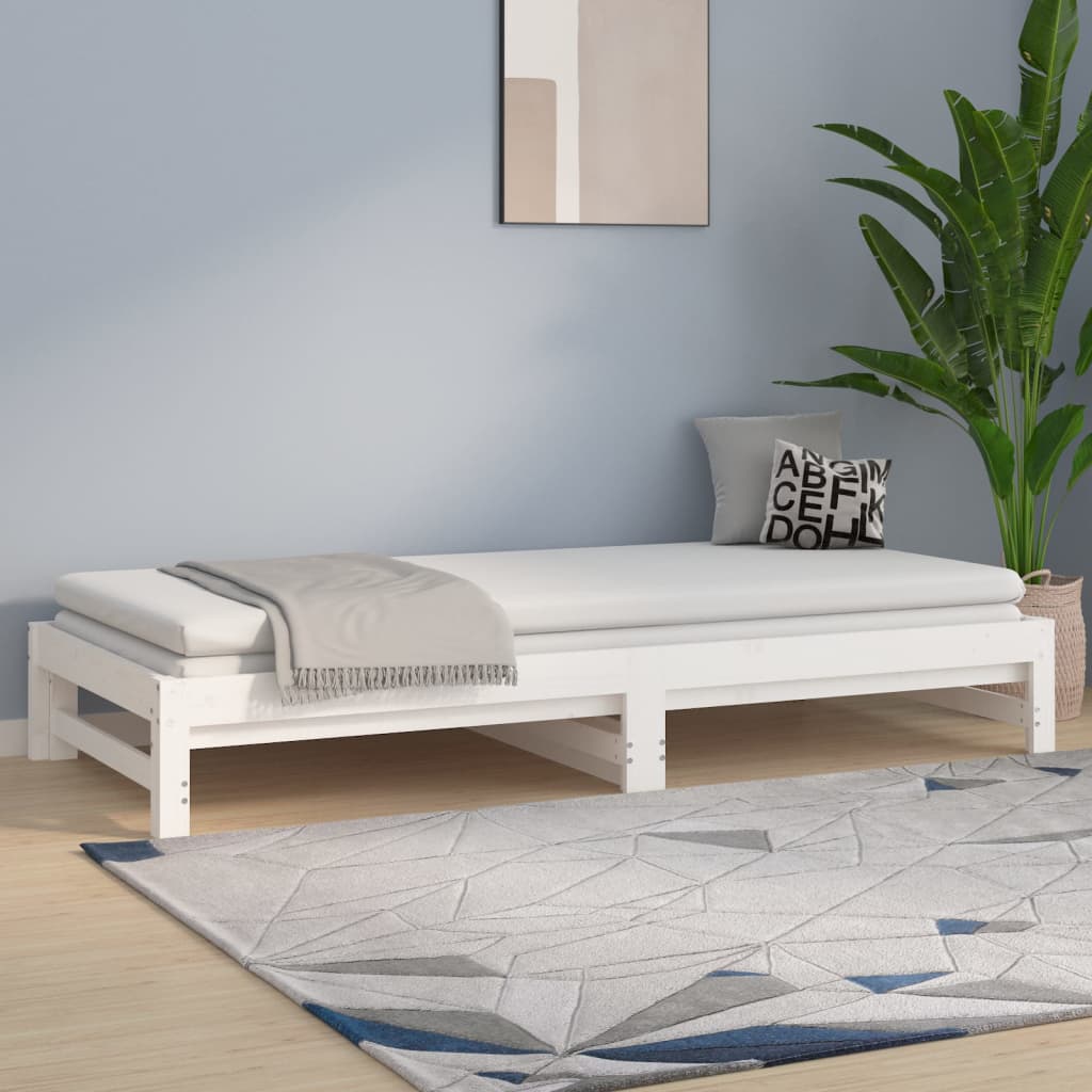 vidaXL Pat de zi extensibil, alb, 2x(90x200) cm, lemn masiv de pin
