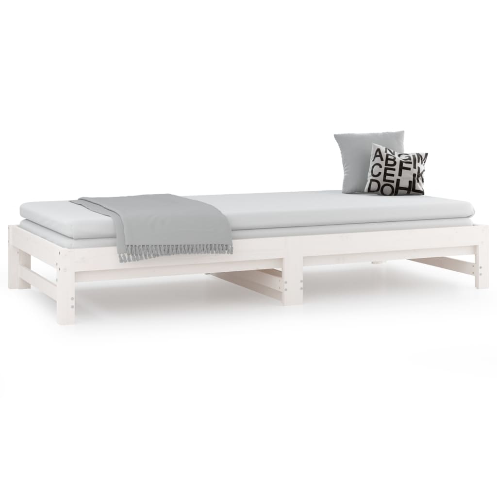 vidaXL Pat de zi extensibil, alb, 2x(90x200) cm, lemn masiv de pin