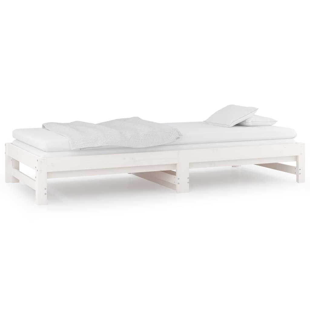 vidaXL Pat de zi extensibil, alb, 2x(90x200) cm, lemn masiv de pin