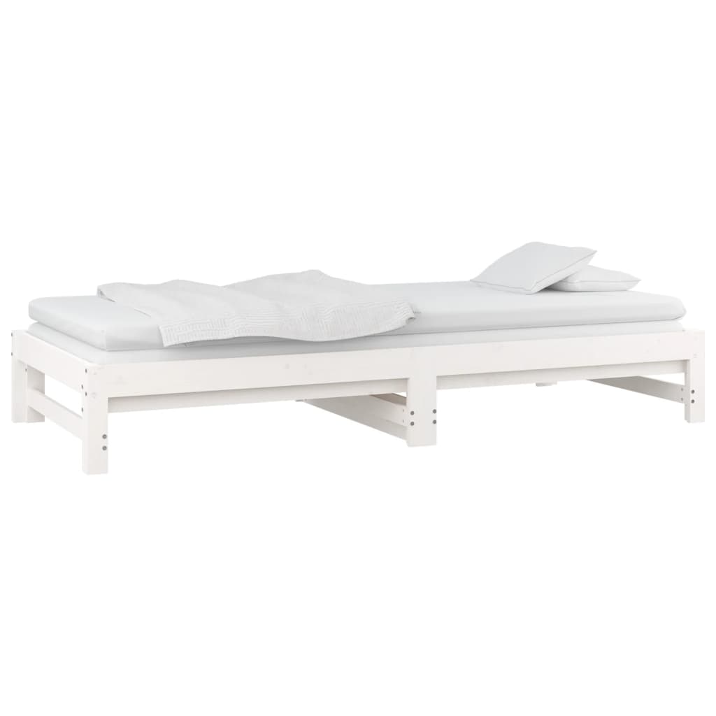 vidaXL Pat de zi extensibil, alb, 2x(90x200) cm, lemn masiv de pin