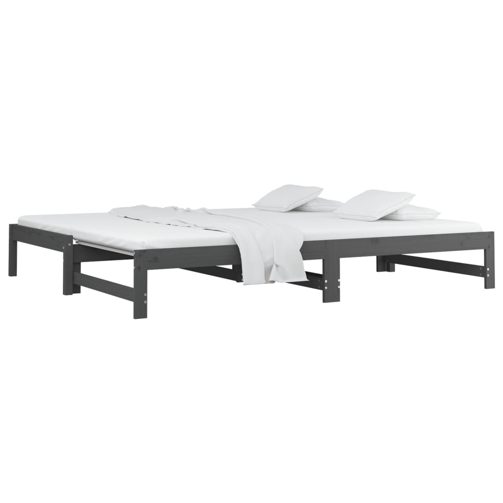 vidaXL Pat de zi extensibil, gri, 2x(90x200) cm, lemn masiv de pin