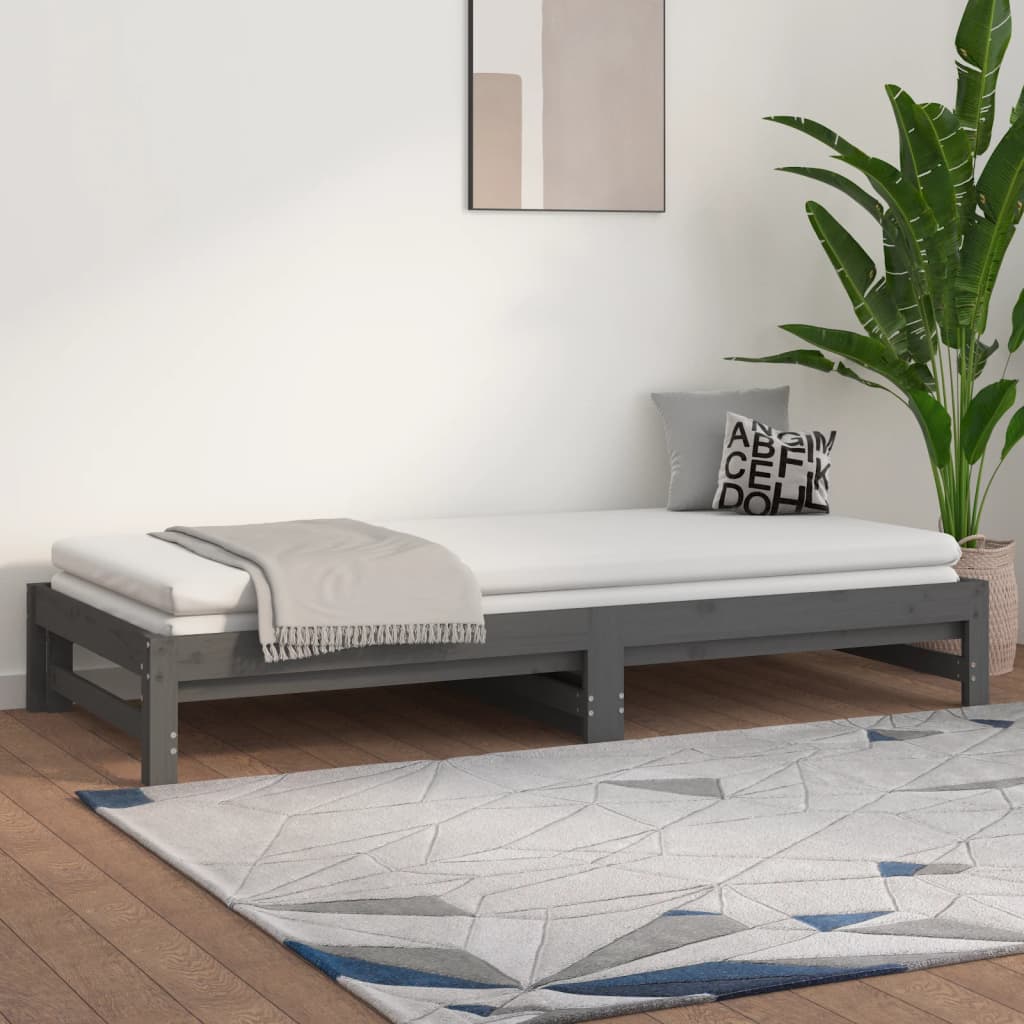 vidaXL Pat de zi extensibil, gri, 2x(90x200) cm, lemn masiv de pin