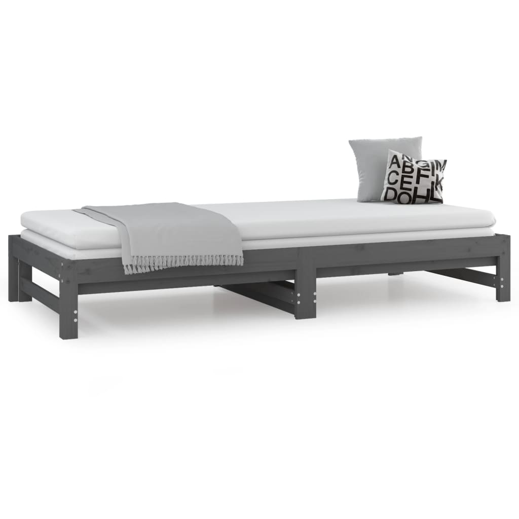 vidaXL Pat de zi extensibil, gri, 2x(90x200) cm, lemn masiv de pin