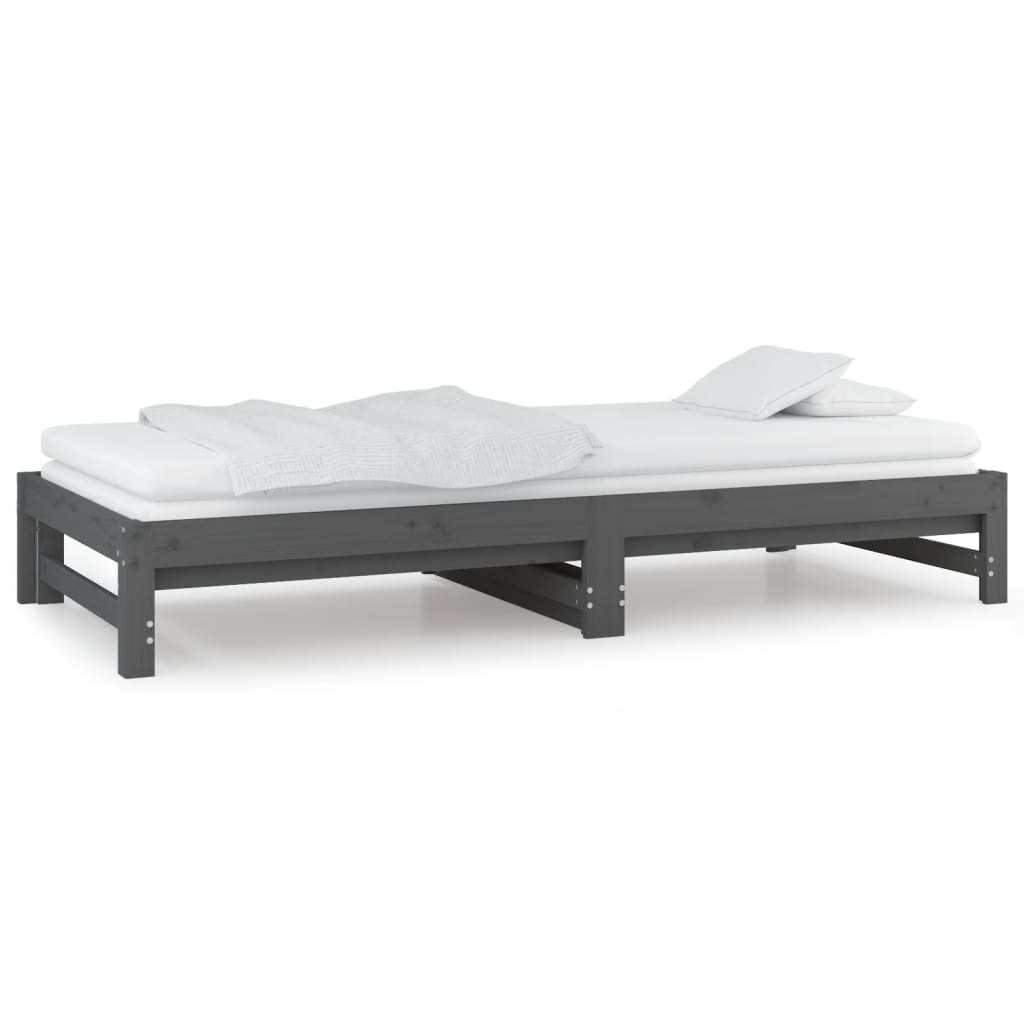 vidaXL Pat de zi extensibil, gri, 2x(90x200) cm, lemn masiv de pin
