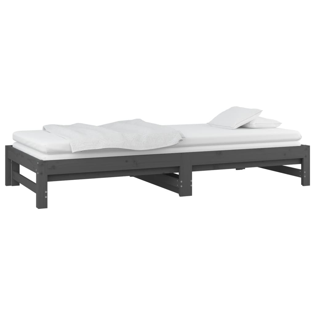 vidaXL Pat de zi extensibil, gri, 2x(90x200) cm, lemn masiv de pin