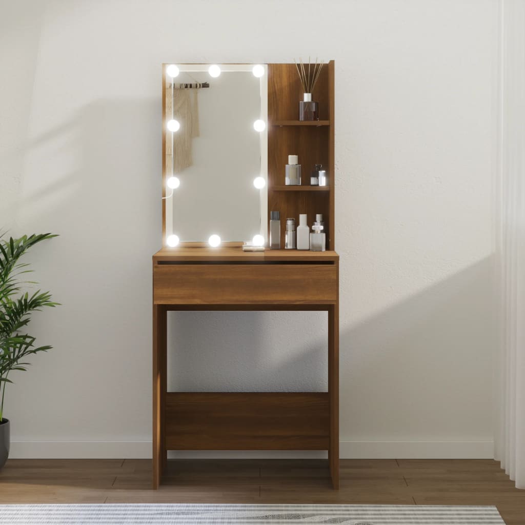vidaXL Masă de toaletă cu LED, stejar maro, 60x40x140 cm vidaXL Masă de toaletă cu LED, stejar maro, 60x40x140 cm