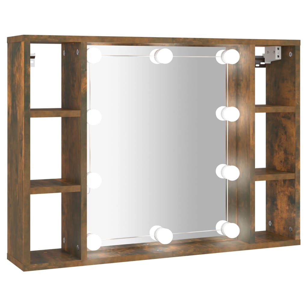 vidaXL Dulap cu oglindă și LED, stejar fumuriu, 76x15x55 cm vidaXL Dulap cu oglindă și LED, stejar fumuriu, 76x15x55 cm