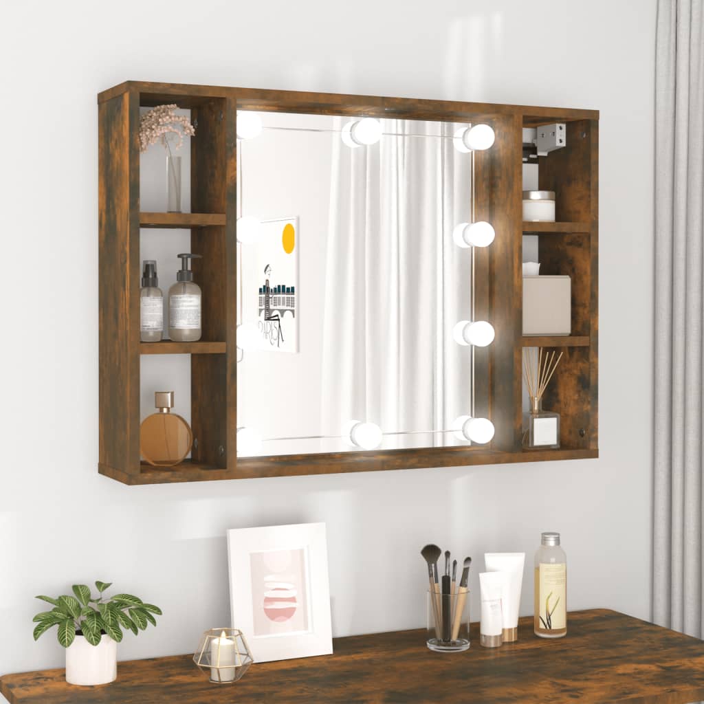 vidaXL Dulap cu oglindă și LED, stejar fumuriu, 76x15x55 cm vidaXL Dulap cu oglindă și LED, stejar fumuriu, 76x15x55 cm