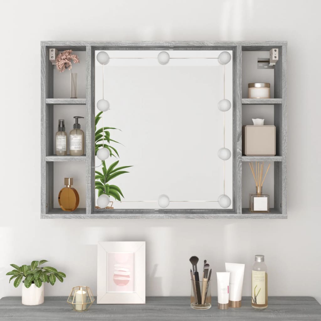 vidaXL Dulap cu oglindă și LED, gri sonoma, 76x15x55 cm vidaXL Dulap cu oglindă și LED, gri sonoma, 76x15x55 cm