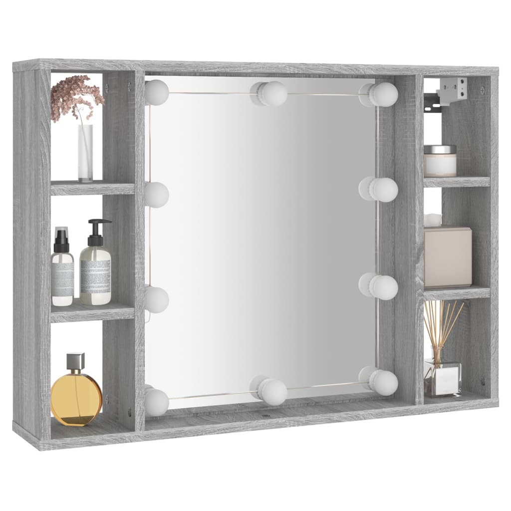 vidaXL Dulap cu oglindă și LED, gri sonoma, 76x15x55 cm vidaXL Dulap cu oglindă și LED, gri sonoma, 76x15x55 cm
