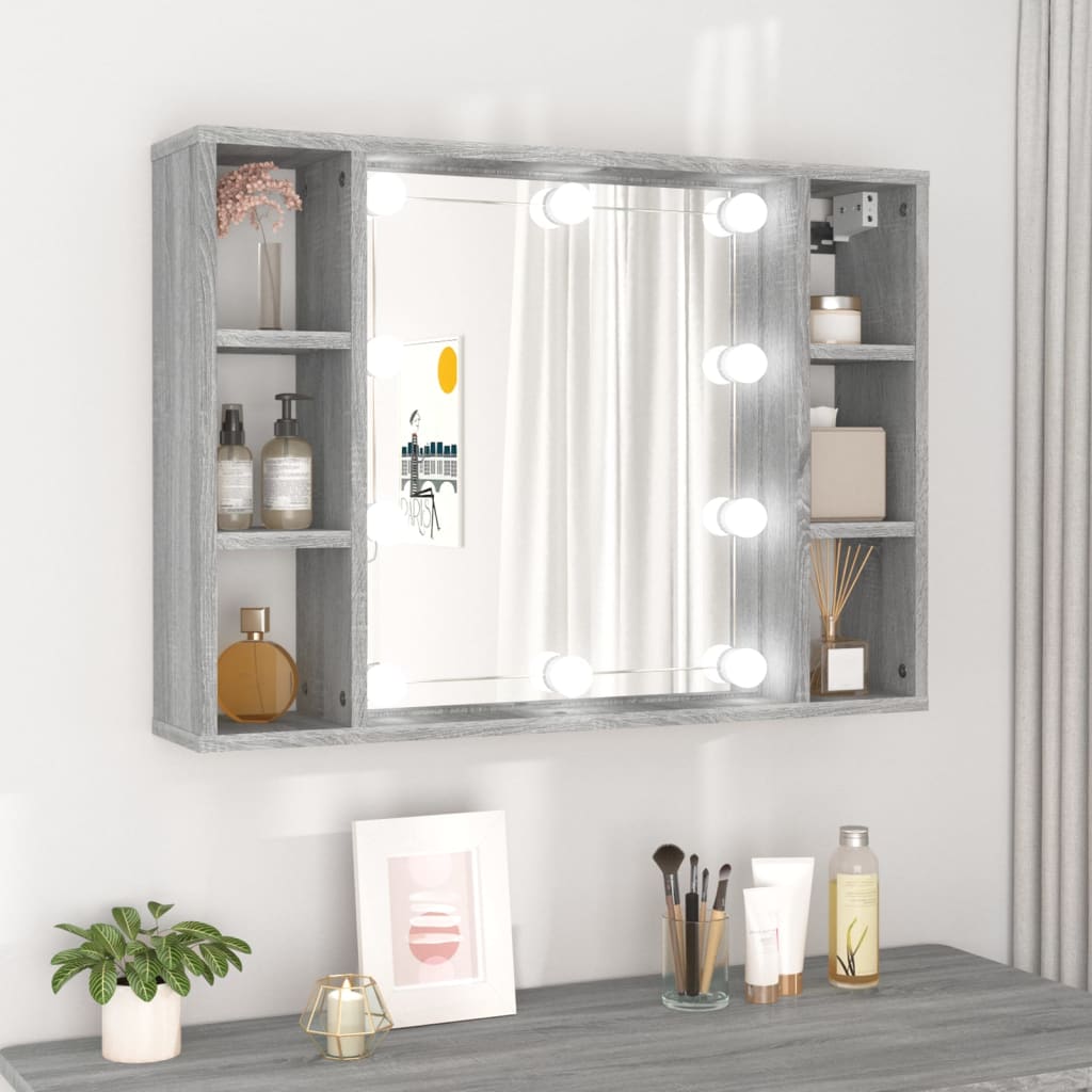 vidaXL Dulap cu oglindă și LED, gri sonoma, 76x15x55 cm vidaXL Dulap cu oglindă și LED, gri sonoma, 76x15x55 cm