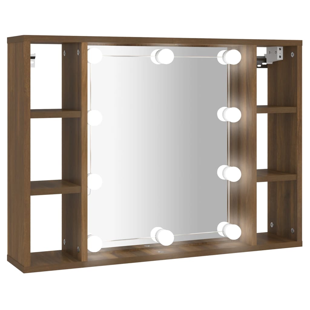vidaXL Dulap cu oglindă și LED, stejar maro, 76x15x55 cm vidaXL Dulap cu oglindă și LED, stejar maro, 76x15x55 cm