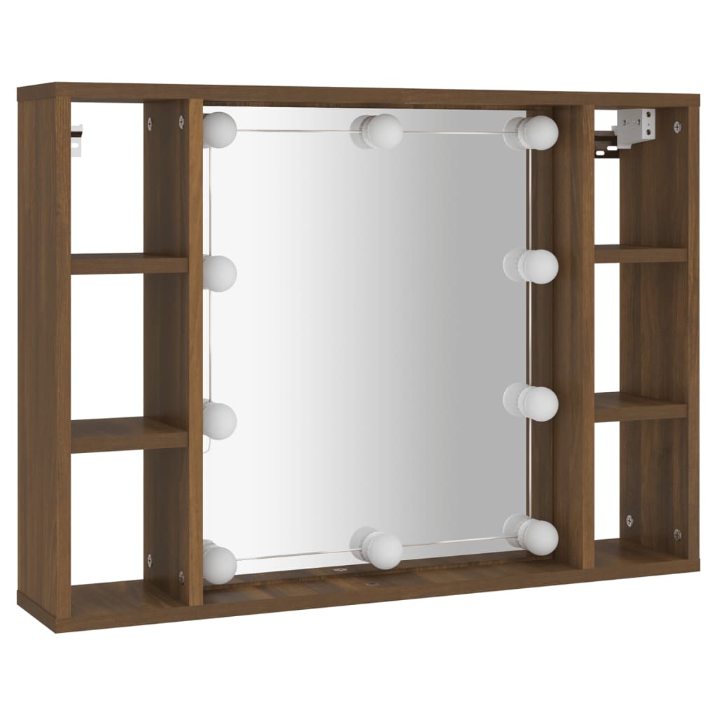 vidaXL Dulap cu oglindă și LED, stejar maro, 76x15x55 cm vidaXL Dulap cu oglindă și LED, stejar maro, 76x15x55 cm
