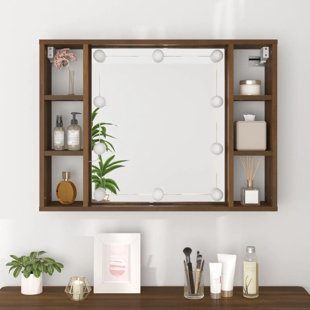 vidaXL Dulap cu oglindă și LED, stejar maro, 76x15x55 cm vidaXL Dulap cu oglindă și LED, stejar maro, 76x15x55 cm