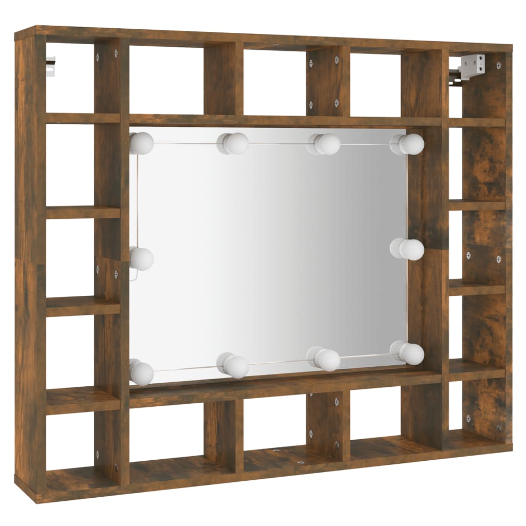 vidaXL Dulap cu oglindă și LED, stejar fumuriu, 91x15x76,5 cm vidaXL Dulap cu oglindă și LED, stejar fumuriu, 91x15x76,5 cm