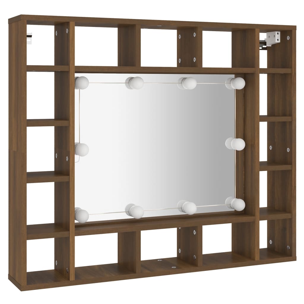vidaXL Dulap cu oglindă și LED, stejar maro, 91x15x76,5 cm vidaXL Dulap cu oglindă și LED, stejar maro, 91x15x76,5 cm