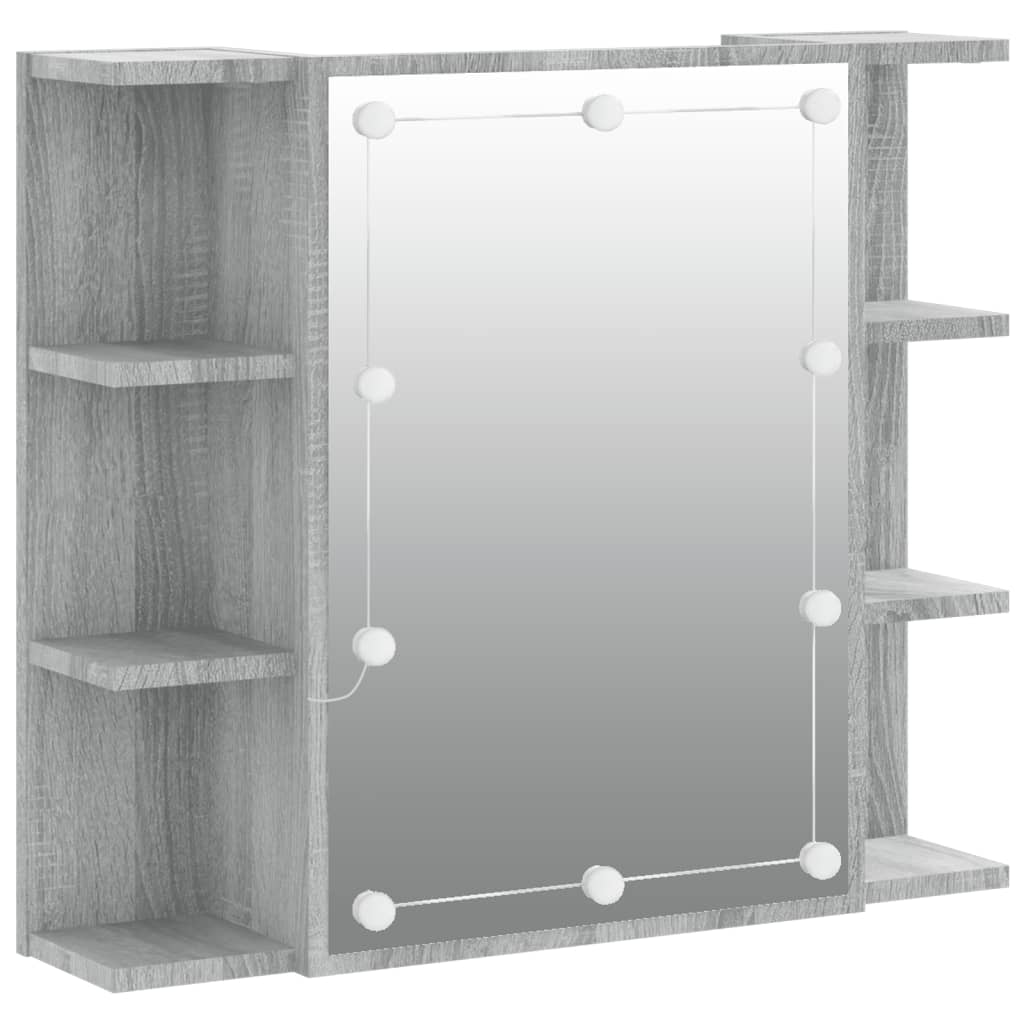 vidaXL Dulap cu oglindă și LED, gri sonoma, 70x16,5x60 cm vidaXL Dulap cu oglindă și LED, gri sonoma, 70x16,5x60 cm