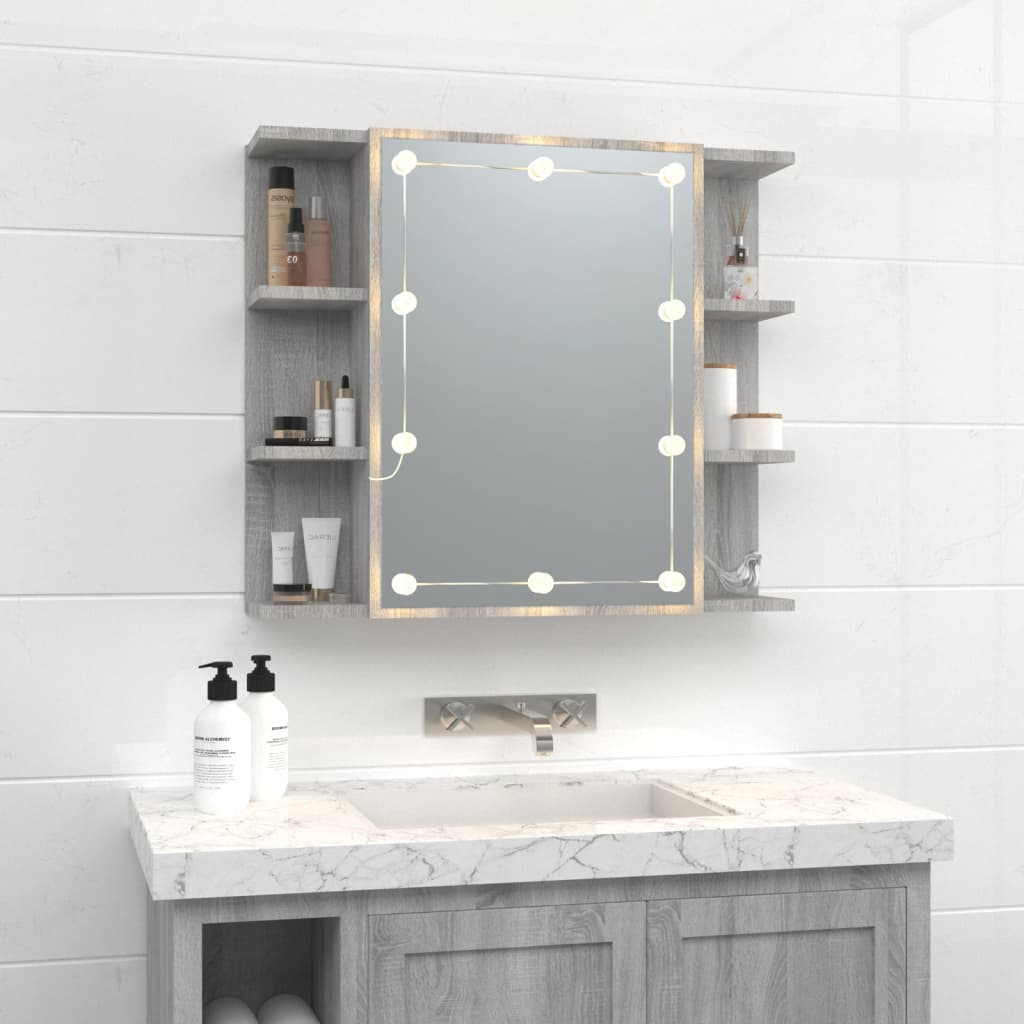 vidaXL Dulap cu oglindă și LED, gri sonoma, 70x16,5x60 cm vidaXL Dulap cu oglindă și LED, gri sonoma, 70x16,5x60 cm