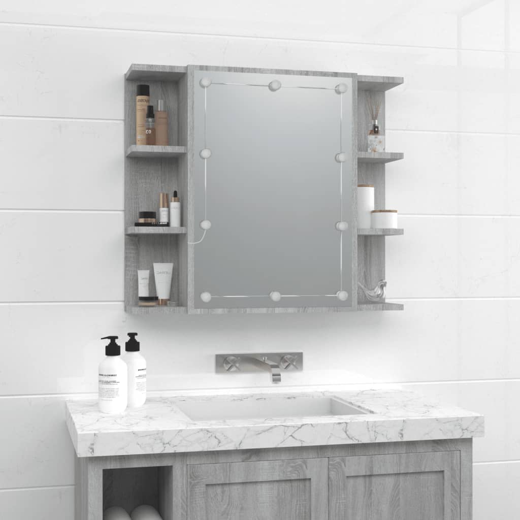 vidaXL Dulap cu oglindă și LED, gri sonoma, 70x16,5x60 cm vidaXL Dulap cu oglindă și LED, gri sonoma, 70x16,5x60 cm