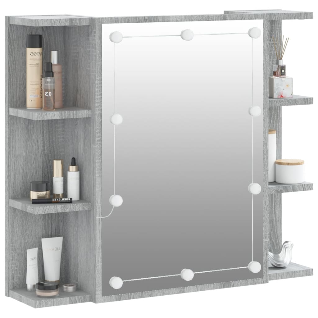 vidaXL Dulap cu oglindă și LED, gri sonoma, 70x16,5x60 cm vidaXL Dulap cu oglindă și LED, gri sonoma, 70x16,5x60 cm