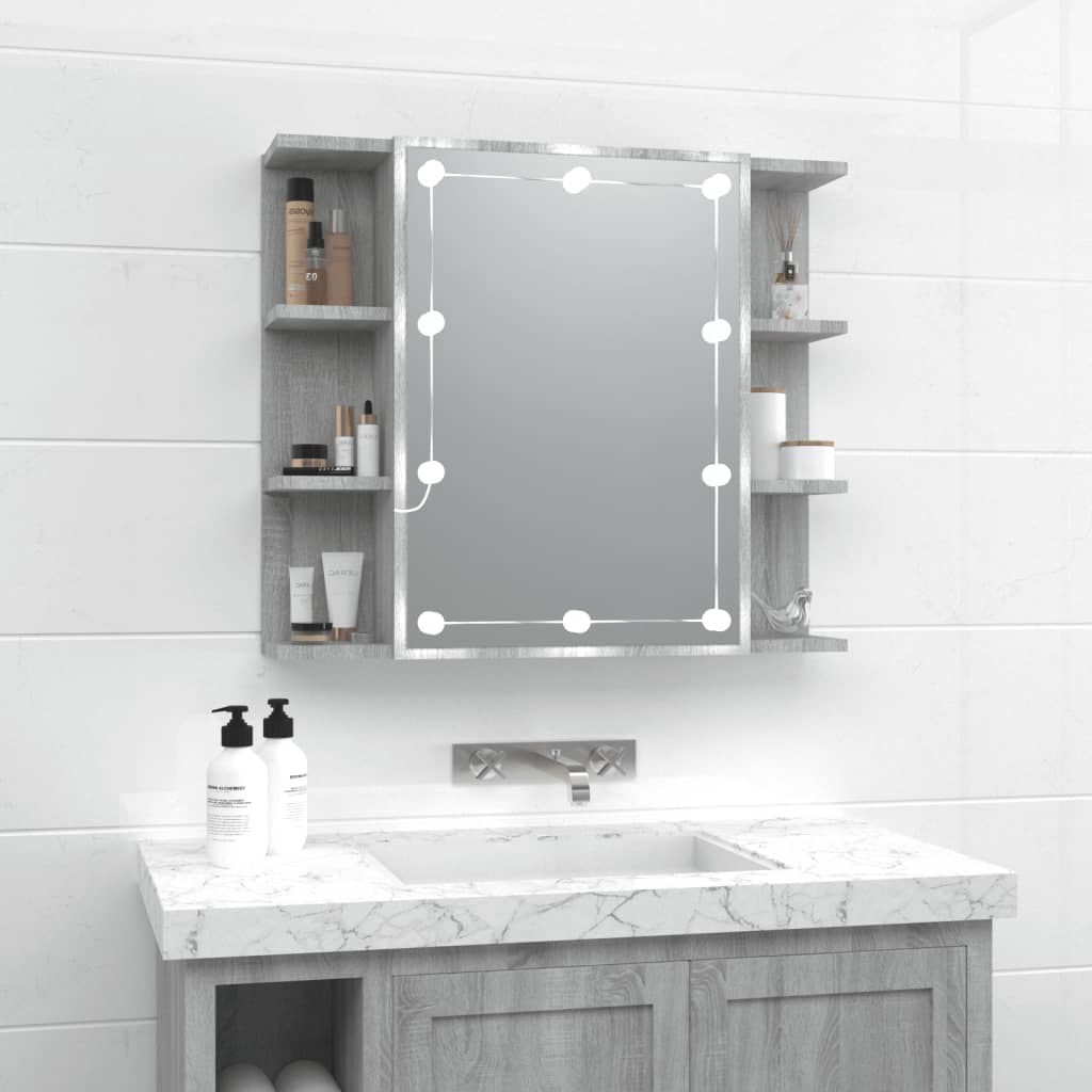 vidaXL Dulap cu oglindă și LED, gri sonoma, 70x16,5x60 cm vidaXL Dulap cu oglindă și LED, gri sonoma, 70x16,5x60 cm