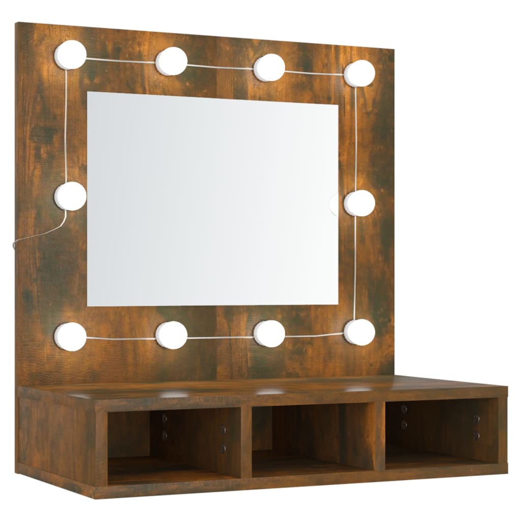 vidaXL Dulap cu oglindă și LED, stejar fumuriu, 60x31,5x62 cm vidaXL Dulap cu oglindă și LED, stejar fumuriu, 60x31,5x62 cm