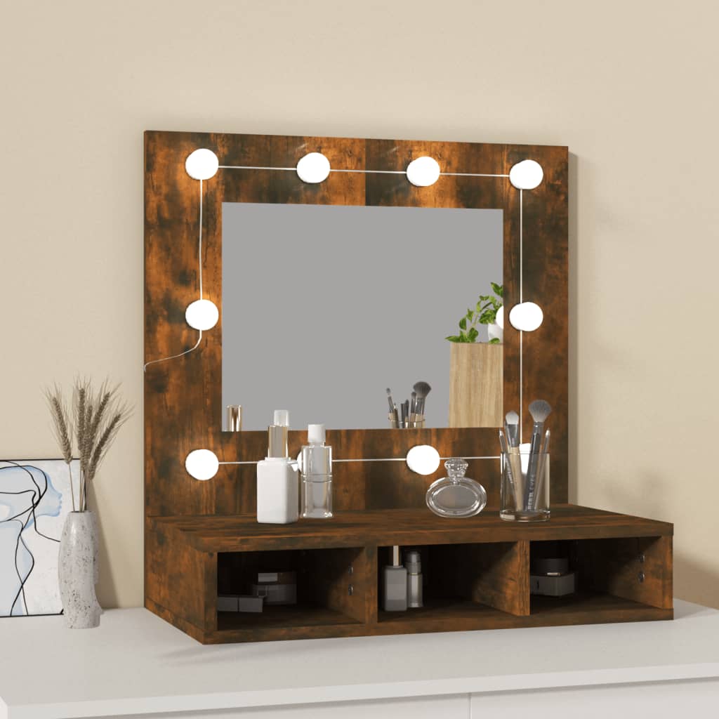 vidaXL Dulap cu oglindă și LED, stejar fumuriu, 60x31,5x62 cm vidaXL Dulap cu oglindă și LED, stejar fumuriu, 60x31,5x62 cm
