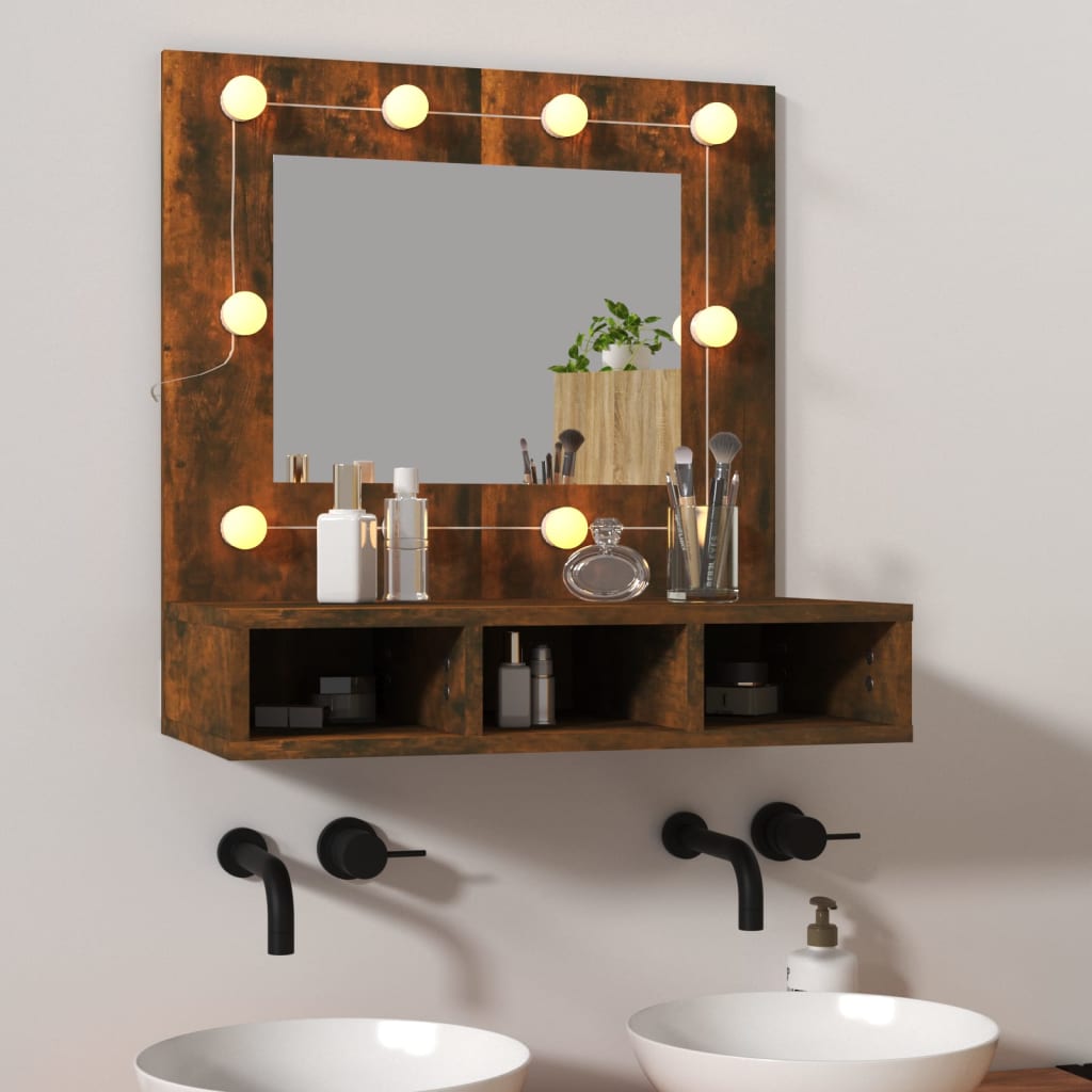 vidaXL Dulap cu oglindă și LED, stejar fumuriu, 60x31,5x62 cm vidaXL Dulap cu oglindă și LED, stejar fumuriu, 60x31,5x62 cm