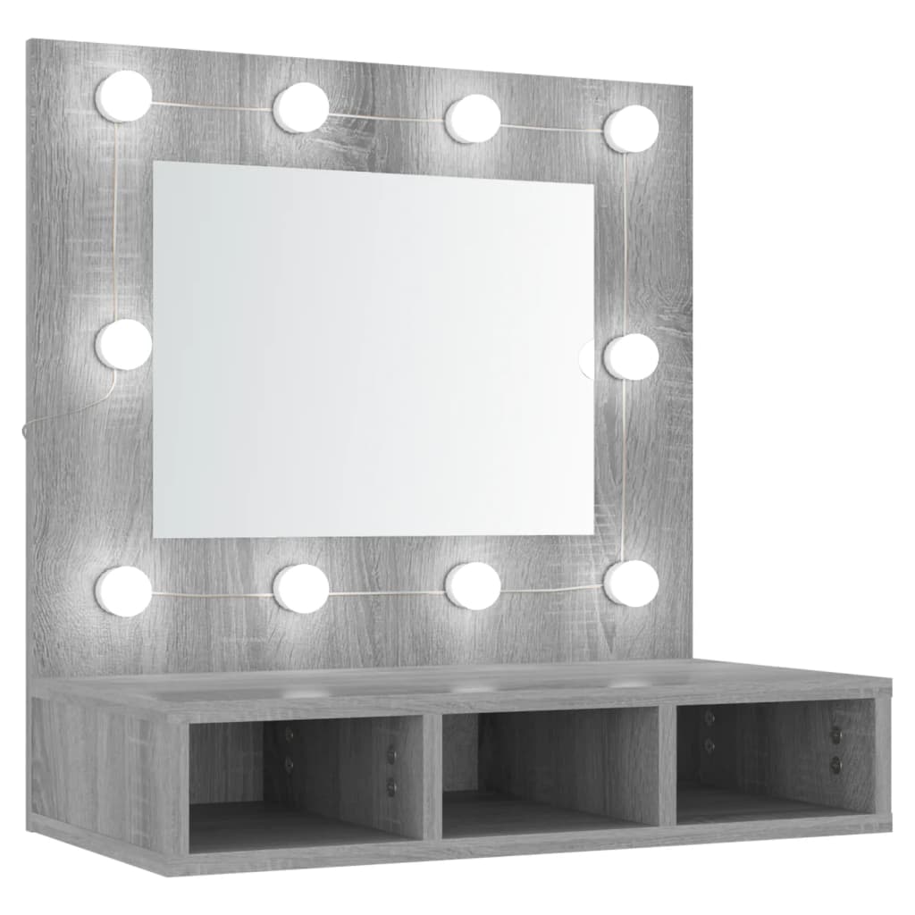 vidaXL Dulap cu oglindă și LED, gri sonoma, 60x31,5x62 cm vidaXL Dulap cu oglindă și LED, gri sonoma, 60x31,5x62 cm