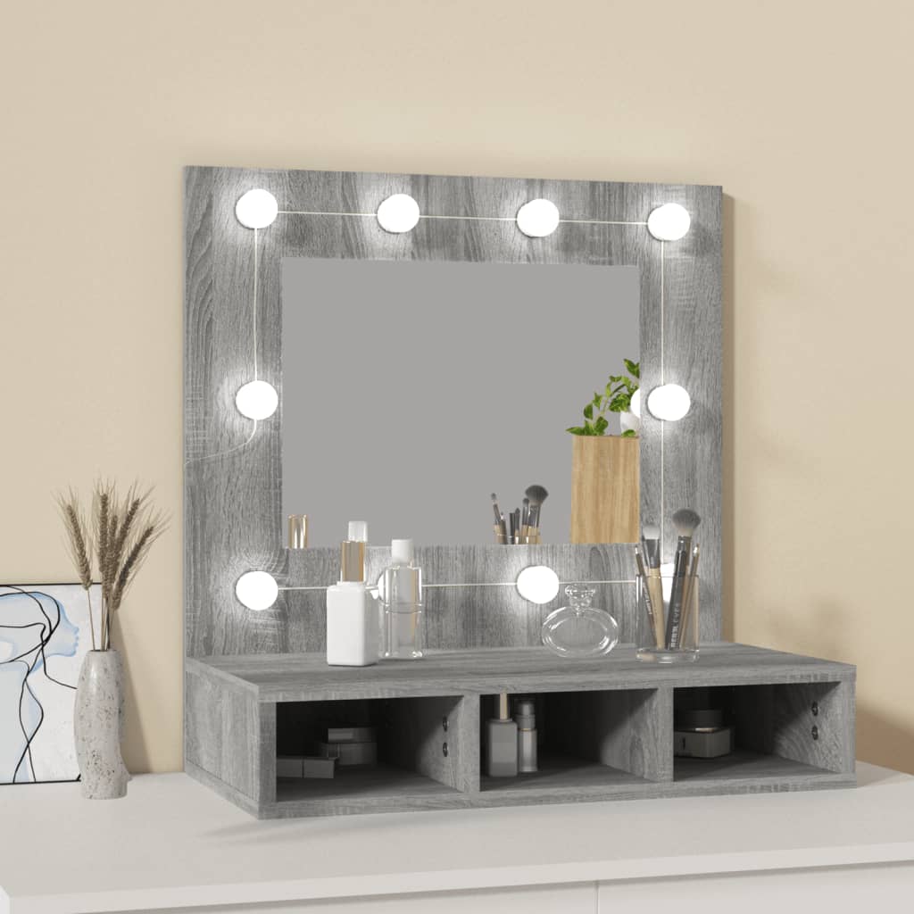 vidaXL Dulap cu oglindă și LED, gri sonoma, 60x31,5x62 cm vidaXL Dulap cu oglindă și LED, gri sonoma, 60x31,5x62 cm