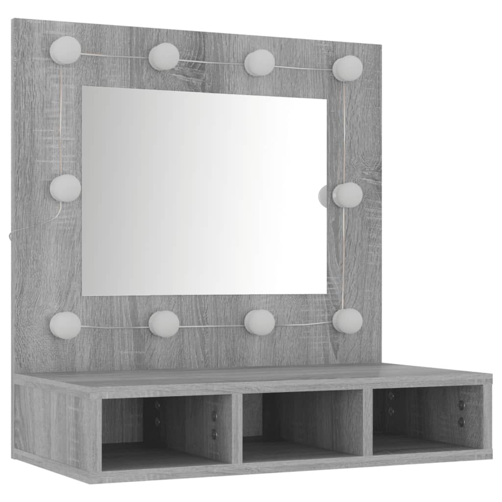 vidaXL Dulap cu oglindă și LED, gri sonoma, 60x31,5x62 cm vidaXL Dulap cu oglindă și LED, gri sonoma, 60x31,5x62 cm
