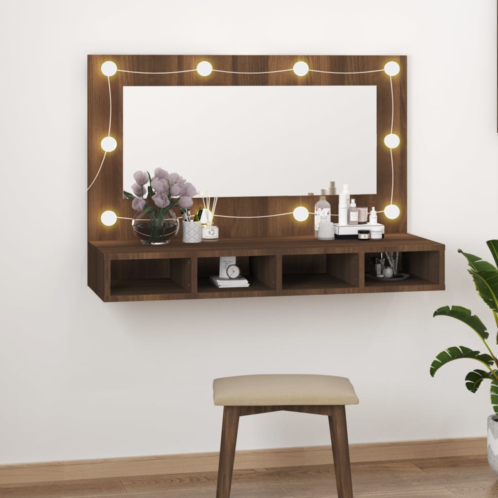 vidaXL Dulap cu oglindă și LED, stejar maro, 90x31,5x62 cm vidaXL Dulap cu oglindă și LED, stejar maro, 90x31,5x62 cm