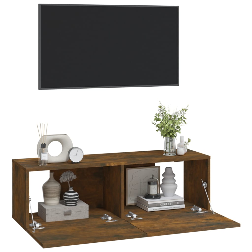 vidaXL Comode TV, 2 buc., stejar fumuriu, 100x30x30 cm, lemn prelucrat